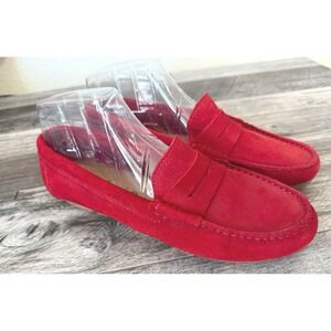 Red Suede Penny Loafers 9 Enzo Tesoti Made in Spain Classic Preppy Slip On Flat